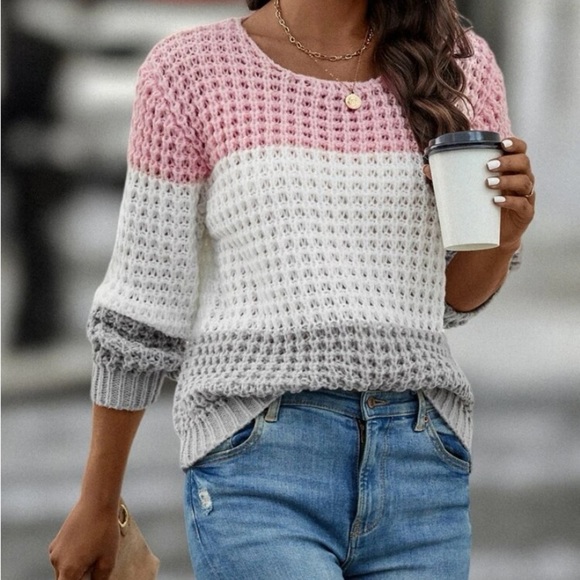 New chunky knit color block sweater - Picture 1 of 6